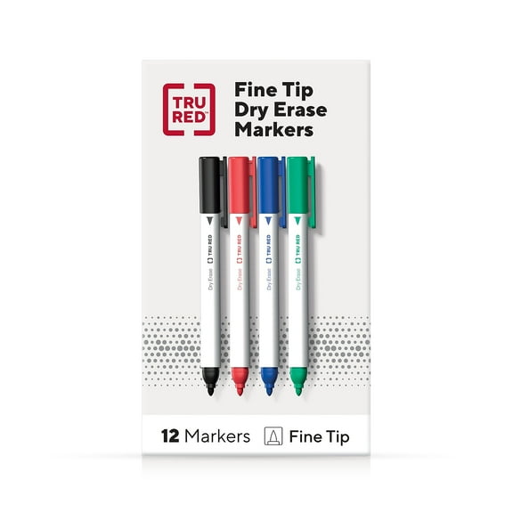 Staples TRU RED Pen Dry Erase Markers Fine Tip Assorted 12/pack (TR61455)