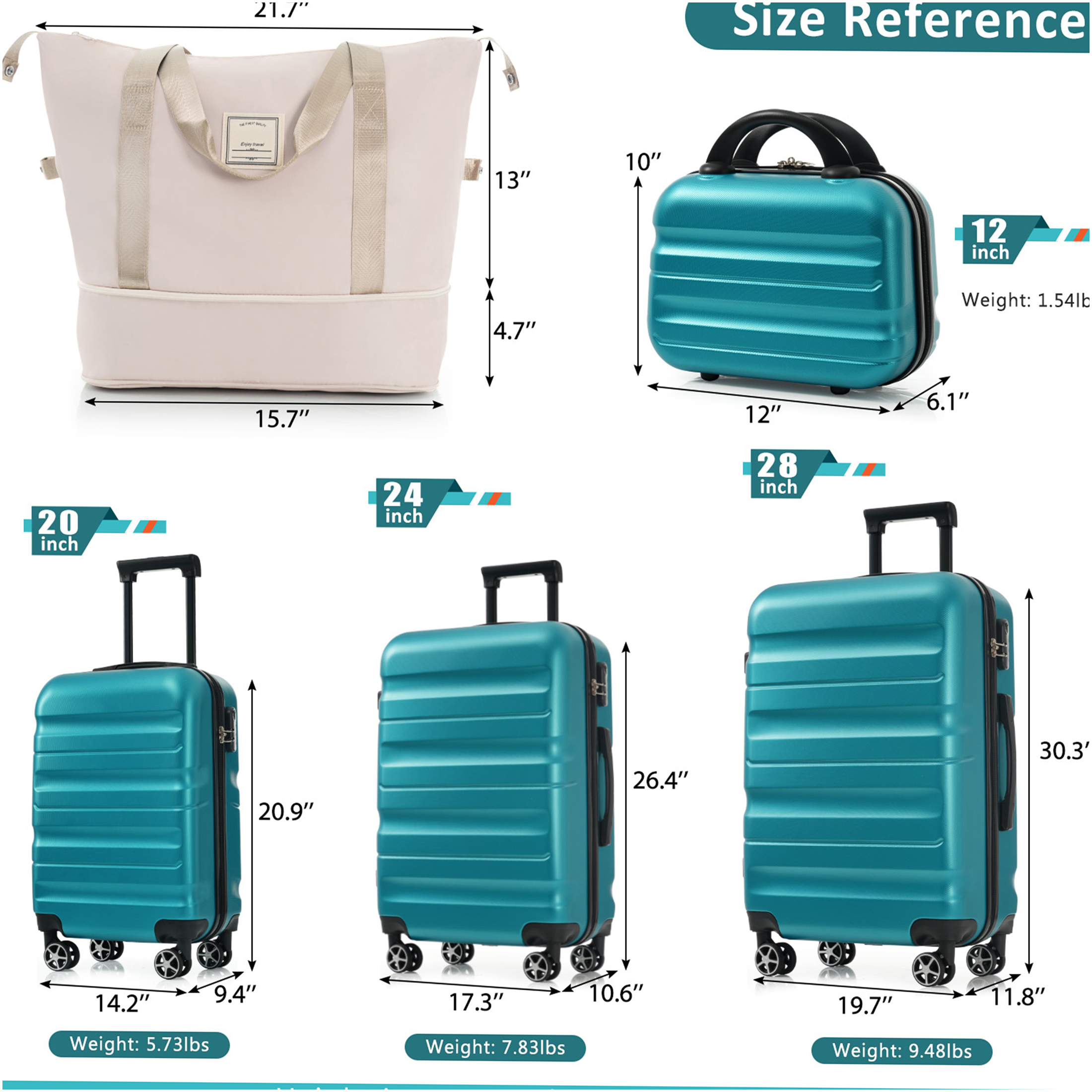 JERFIT 4-Piece ABS Hardshell Spinner Luggage Set, Lightweight Durable Suitcases with 360° Dual Wheels, TSA Lock, Expandable Design for Travel & Business, Blue