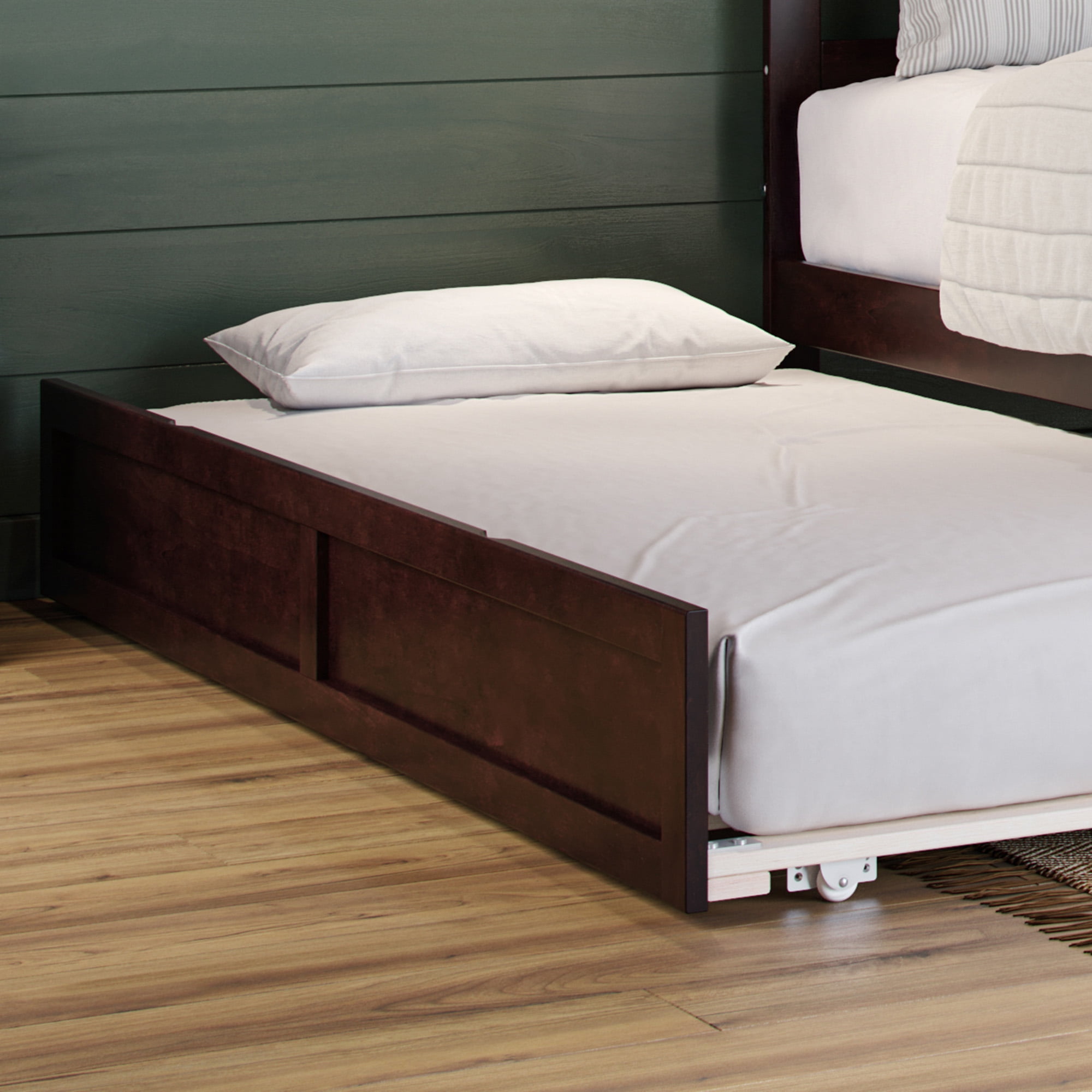 AFI Twin Roll Out Wood Trundle Bed Frame with Wooden Slat Supports, Espresso