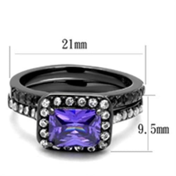 TK2778 - IP Light Black (IP Gun) Stainless Steel Ring with AAA Grade CZ in Tanzanite