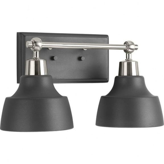 Progress Lighting Bramlett 2-Light Bath & Vanity Wall Light, Brushed Nickel, Metal Reflector Shades