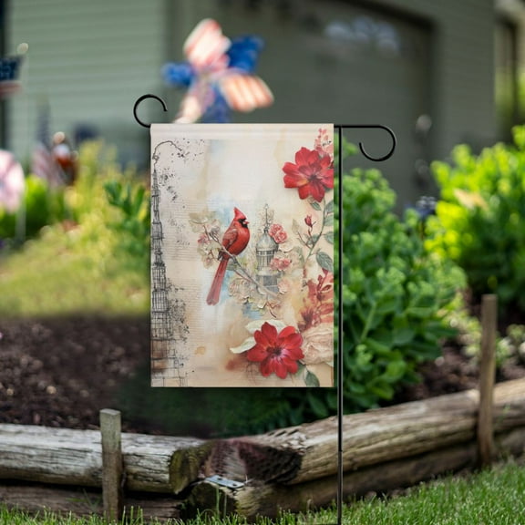 Bird Tower Flowers Garden Flag Double Sided Outdoor Banners for Courtyard Outdoor Lawn Farmhouse Holiday Decorations