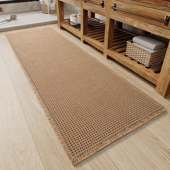 Upgraded Waffle Bathroom Runner Rug, Super Absorbent Bath Mats Non Slip Washable Long Bathroom Mat Ultra Soft Bath Runner Rugs for Hallway Entryway B