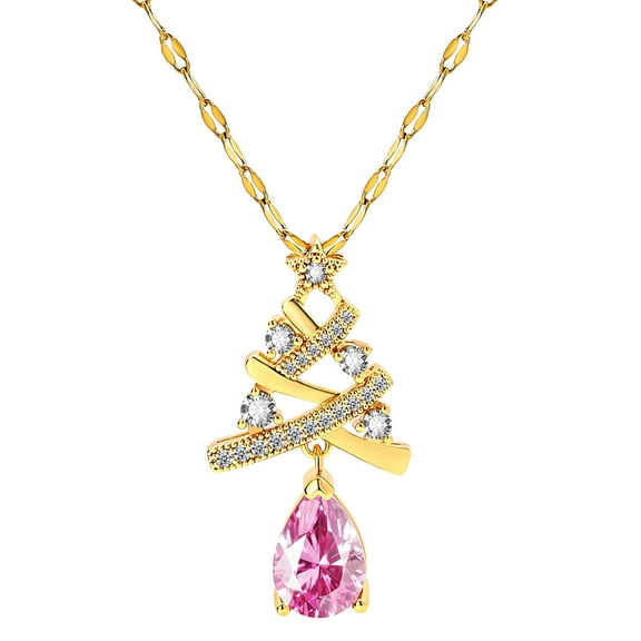 Christamas Tree Necklace for Women Holiday Pendant Pear CZ Gold Plated Stainless Steel Ginger Lyne Collection