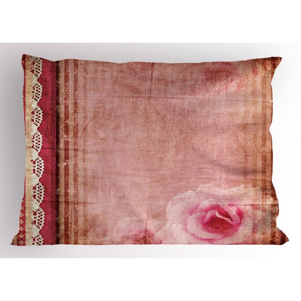 Shabby Chic Pillow Sham Vintage Style Frame with Lace Inspired Borders