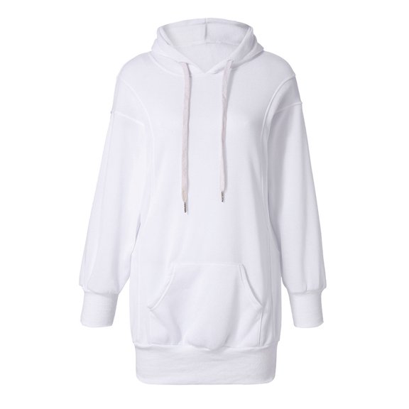 Letdown Fall Sweatshirts Dresses for Women 2025 Fashion Crew Neck Long Sleeve Hoodie Tunic Dress Solid Casual Clothes Dresses with Pocket (White, M)