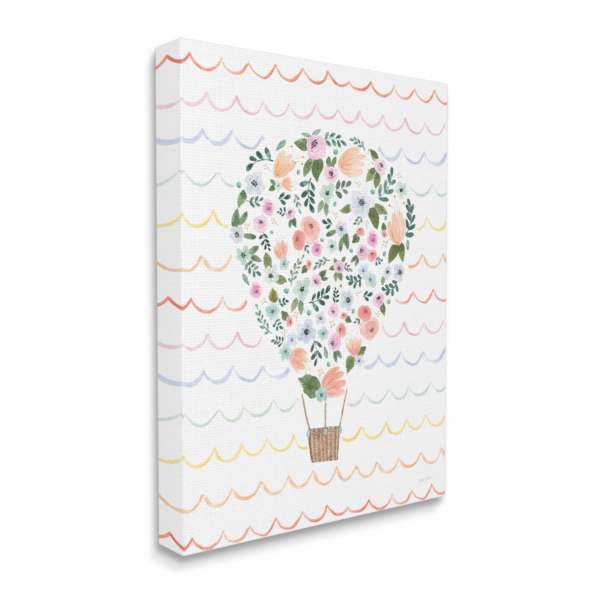 Stupell Industries Children's Floral Pattern Hot Air Balloon Wave Stripes, 24 x 30,Design by Jenaya Jackson