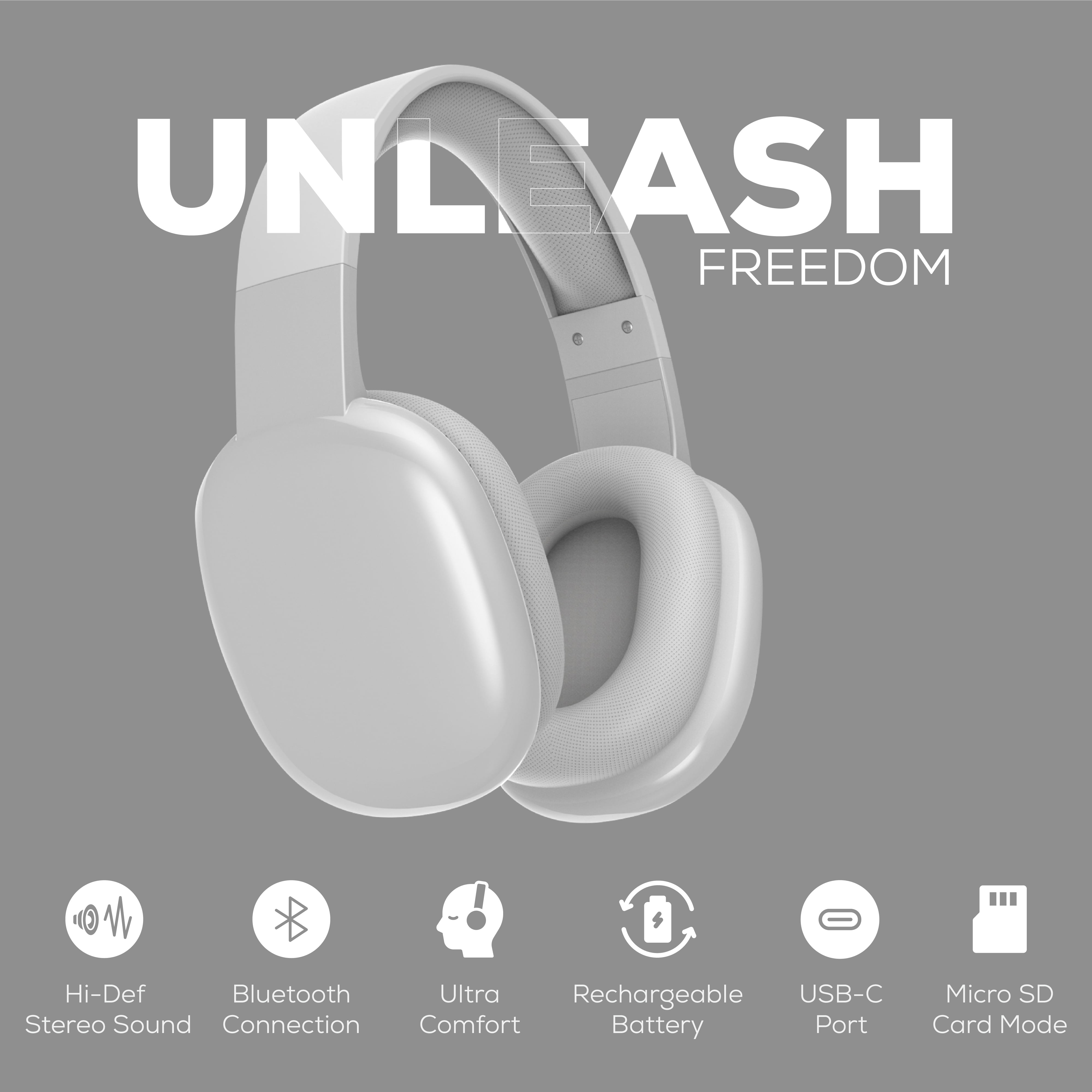 Gabba Goods Wireless Over Ear Bluetooth Headphones with Microphone - Wireless Headset -Noise Reduction - Bluetooth , Wired ,Built in Micro SD For Travel , Home, Work TV ,PC ,Gaming ,Cellphone (Silver)