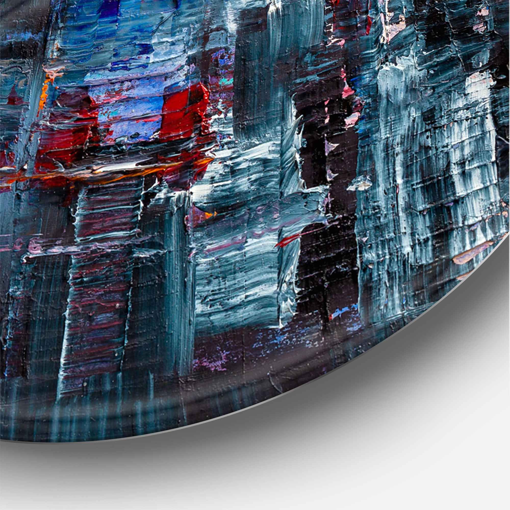 Designart 'Modern Abstract City Skyscrapers' Modern Circle Metal Wall Art 11x11 - Disc of 11