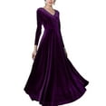 thumbnail image 1 of Innerwin Robe Ligne A Couleur Unie Femmes Robes Maxi Vacances Manches Longues Ample Violet G, 1 of 4