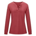 thumbnail image 4 of idosla Women's V Neck Button Pullover Sweatshirts Long Sleeve Casual Tops Solid T-Shirts for Fall Winter Brown (Red, S), 4 of 8