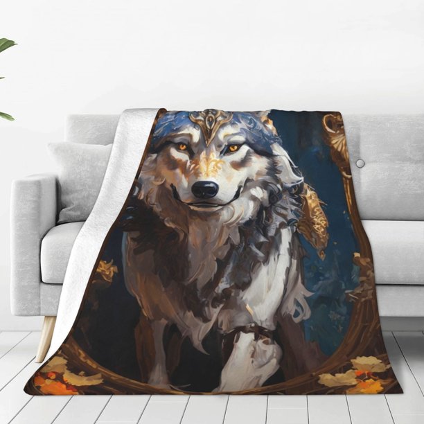 Fotbe Oil Painting Tribal Wolf Manta de Franela Acolchonada con Estampado, Súper Suave y Esponjosa, Extra Grande para Sofá, Cama, Uso Todo el Año-60"x50"