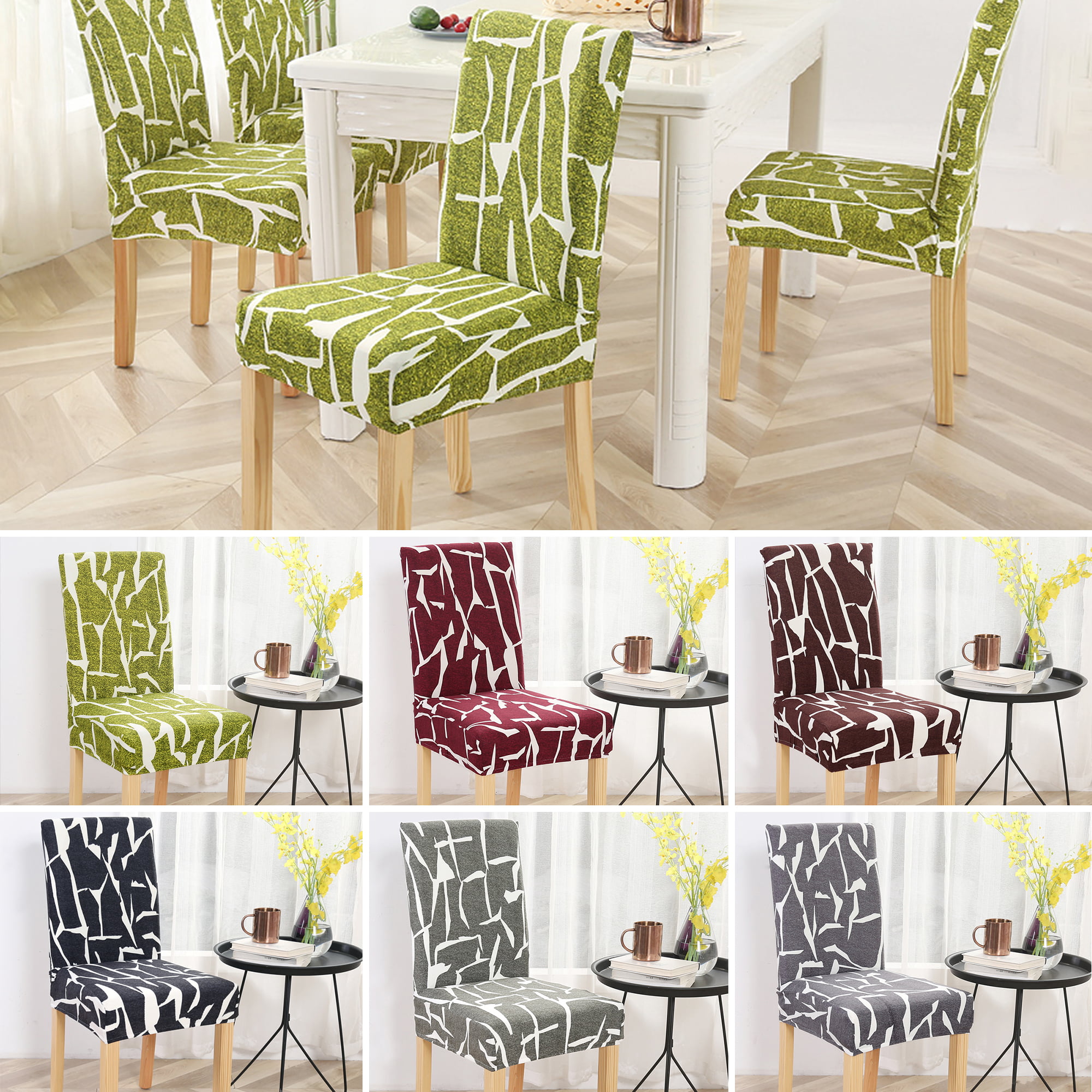6PCS Dining Chair Seat Covers Slip Stretch Wedding Banquet Party Removable NEW 