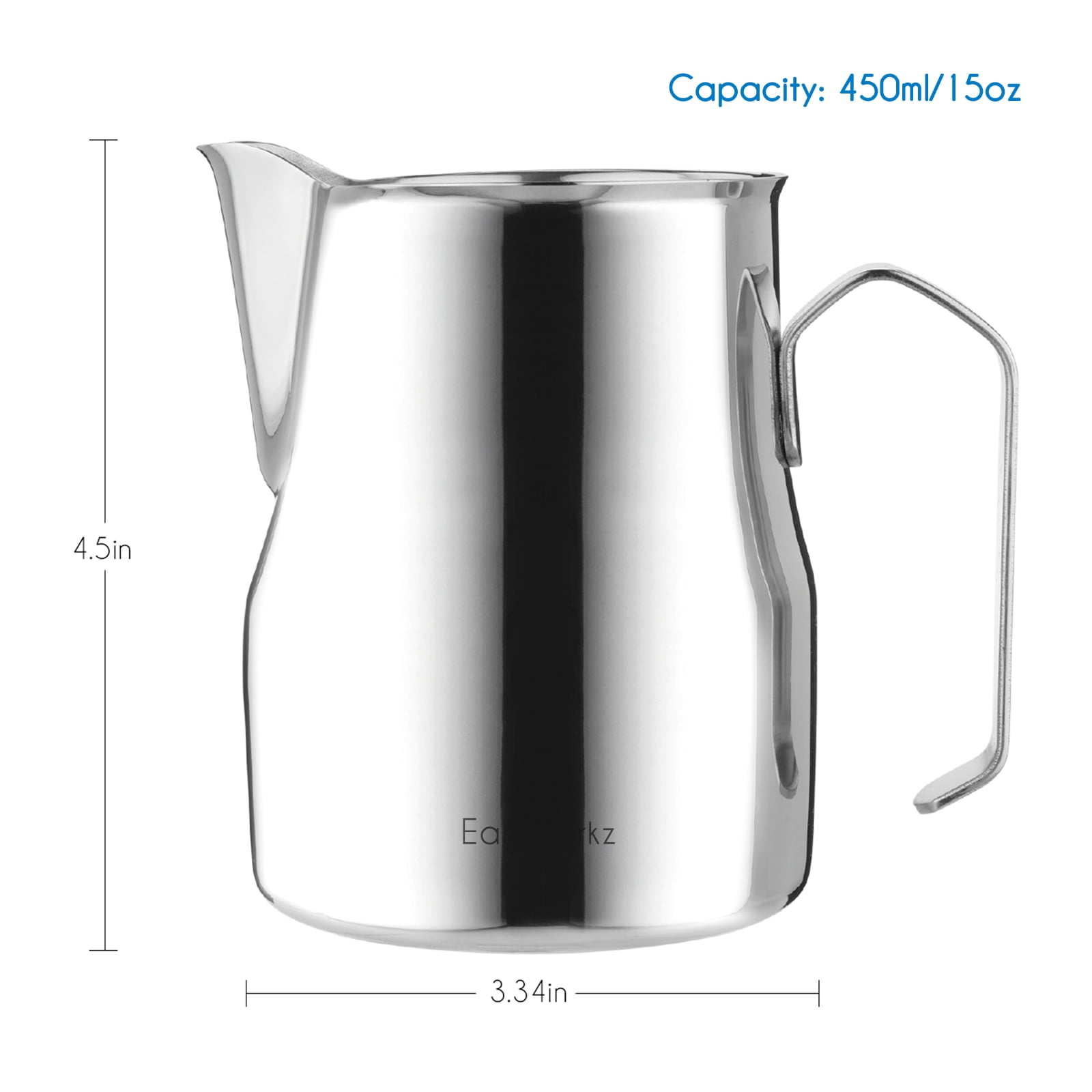 Easyworkz Espresso Steaming Pitcher Stainless Steel 15 oz Coffee Frothing Picther Milk Jug Cappuccino Latte Art Cup, Chrome