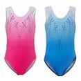 thumbnail image 2 of Kid Girls Gymnastic Leotard Long Sleeve Color Gradient Sparkly Ballet Dance One Piece Outfit, 2 of 7
