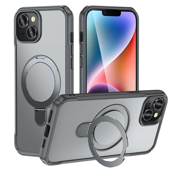 for iPhone 15 Plus Case, Compatible with Magsafe [Support Wireless Charging], with Magnetic Ring Kickstand Matte Slim Anti-Slip Phone Case Cover for iPhone 15 Plus, Gray