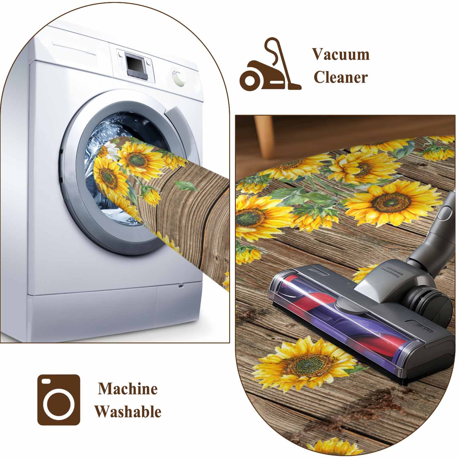 6'x9' Area Rugs, Sunflower Indoor Outdoor Area Rug for Living Room Bedroom, Brown Wood Grain Rustic Farmhouse Bee Washable Bathroom Rugs Kitchen Floor Carpet Mats Home Decor Aesthetic