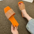 thumbnail image 5 of Tuobarr Women's Slide Sandals New Retro Square Toe Flat Shoes Women's Rhinestone Casual Flat Sandals Women's Slippers Orange US Size 5.5, 5 of 5