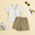 thumbnail image 3 of Baby Boy Outfit Short Sleeve Summer Casual Gentleman Tops Hawaii Beach Holiday Solid Shirts Toddler Boys Clothes Brown 6-12 Months, 3 of 4