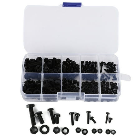 

270pcs/box M2/M2.5/M3/M4/M5 Nylon Screw Nut Washer Assortment Kit Hardware FastenersBlack