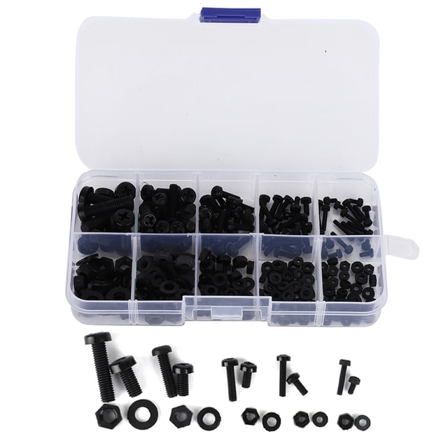 Kit de Fixation en Nylon 270 Pcs avec Vis M2/M2.5/M3/M4/M5, Écrous et Rondelles en Plastique Noir Durable pour Applications Polyvalentes