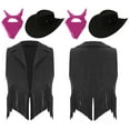 thumbnail image 6 of iiniim Girls Western Cowgirl Outfits Tassel Vest Cowboy Hat and Paisley Bandana 3Pcs Set for Halloween Party Dress Up Black 8, 6 of 7