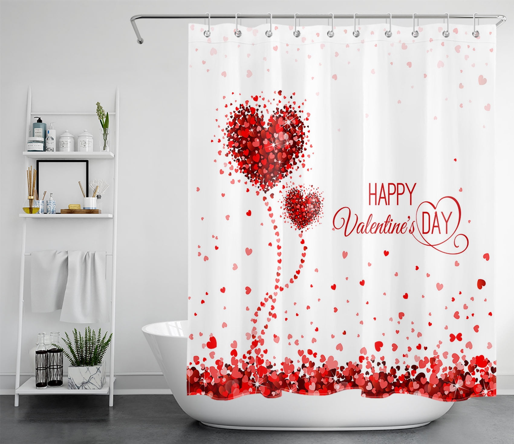 HVEST Happy Valentine's Day Shower Curtain for Bathroom,Red Fantasy Heart Shaped Decor