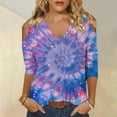 thumbnail image 2 of hxobax Floral 3/4 Sleeve T Shirt Womens Sexy Summer Tops V Neck Tunic Cold Shoulder Basic Tee Blouse, 2 of 5