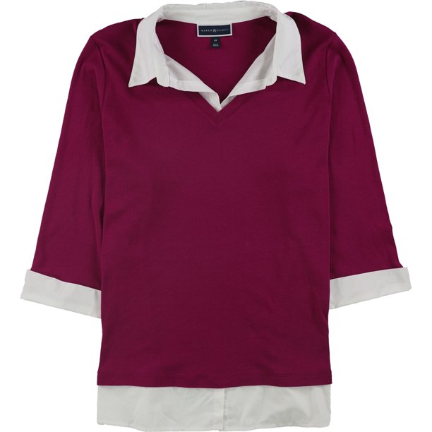 Karen Scott Blusa de jersey con aspecto de capas para mujer, rosa, 3X