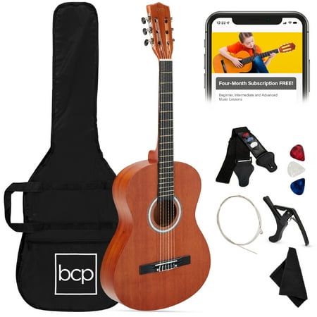 Best Choice Products 38in Beginner Acoustic Guitar Starter Kit w/ Gig Bag, Strap, Extra Strings - Natural Mahogany