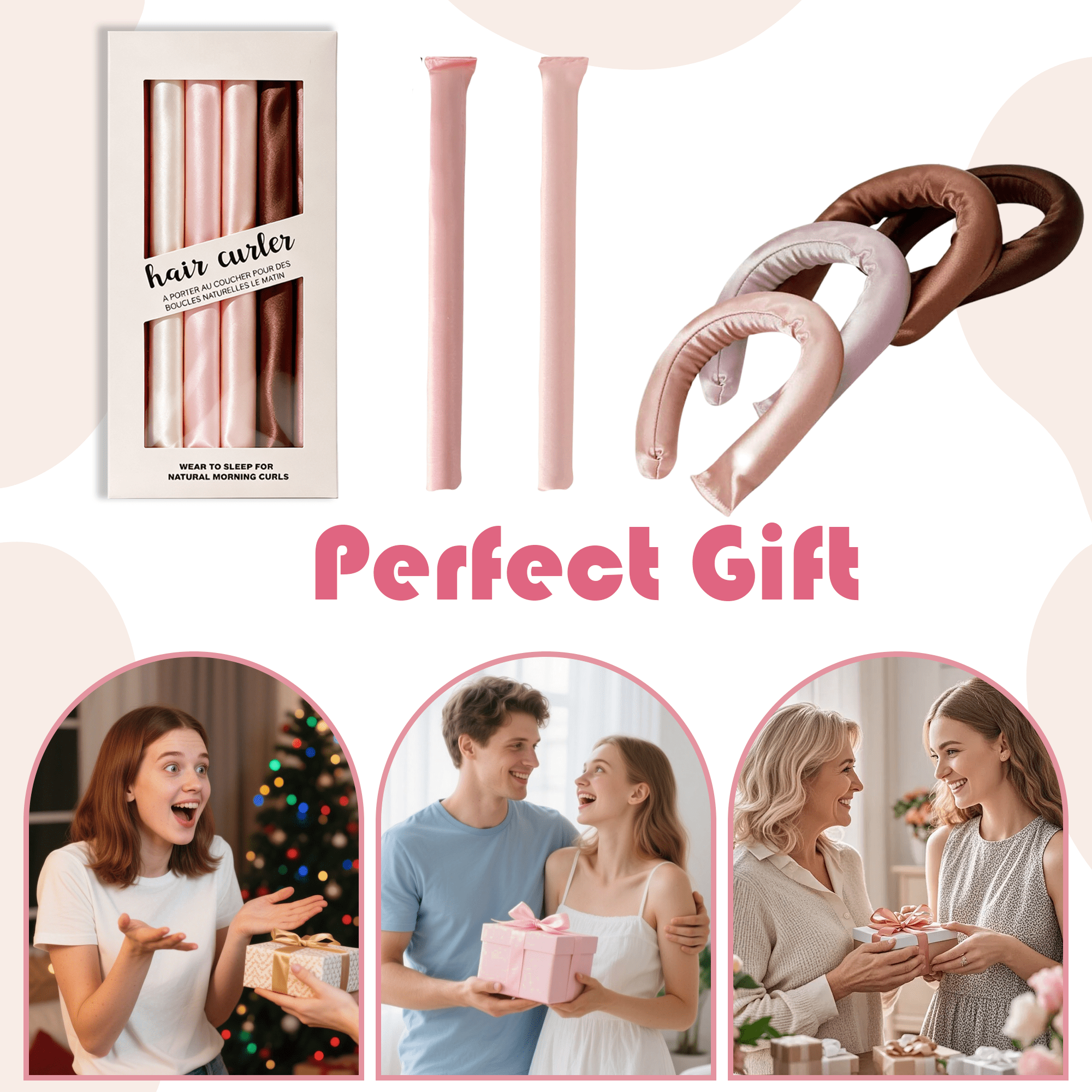 Heatless Hair Curler Set, No Heat Satin Curling Rods for Long Hair, Satin Covered Curling Rod, Overnight Hair Curlers for Natural Waves, 6 Pack