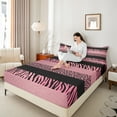 thumbnail image 4 of Manfei Zebra Cheetah Print Twin Sheet Sets, Geometric Stripe Twin Fitted Sheet, Dark Pink White Black Aesthetic Flat Sheet for Girls, Luxury Bedroom Decor 3 Pieces, 4 of 7