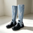 thumbnail image 5 of Xfvqtps Knee High Boots for Women Faux Denim Side Zipper Buckle Strap Block Low Heel Tall Boots, 5 of 9
