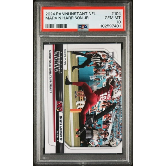 Graded 2024 Panini Instant NFL Marvin Harrison Jr #104 Rookie RC Football Card PSA 10 Gem Mint