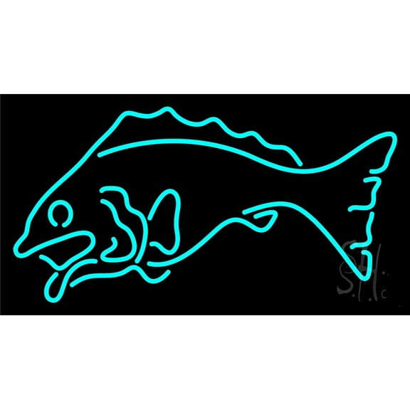 Fish Tuquoise Logo 1 LED Neon Sign 20" Tall x 37" Wide - inches Black Square Cut Acrylic Backing, with Dimmer - Premium built indoor Sign for Club, Home décor, Event, Workshop, Storefront.