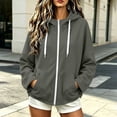 thumbnail image 4 of DJDLJWCJ Women's Full Zip Hoodies Loose Fit Long Sleeve Hoodie Sweatshirts Solid Color Lightweight Hooded Jacket Gray Size M, 4 of 7