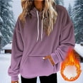 thumbnail image 2 of Womens Shaggy Sherpa Hoodie with Pocket Flannel Hooded Pullover Sweatshirt Gradient Color Trendy Winter Tops (M, Purple 01), 2 of 5