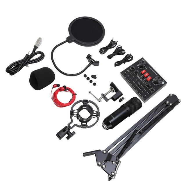 Juego De Tarjetas De Sonido En , Iluminación LED Colorida, Kit De Micrófono De Condensador Con Chip BP1048B2, Reducción De Ruido Con Brazos Ajustables, Auriculares Para