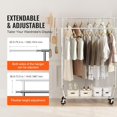 thumbnail image 3 of Hopper Heavy Duty Clothes Rack  Double Hanging Rod Clothing Garment Rack for Hanging Clothes  Adjustable Height and Extendable Length Clothing Rack with Bottom Storage Area  600 lbs Load, 3 of 8
