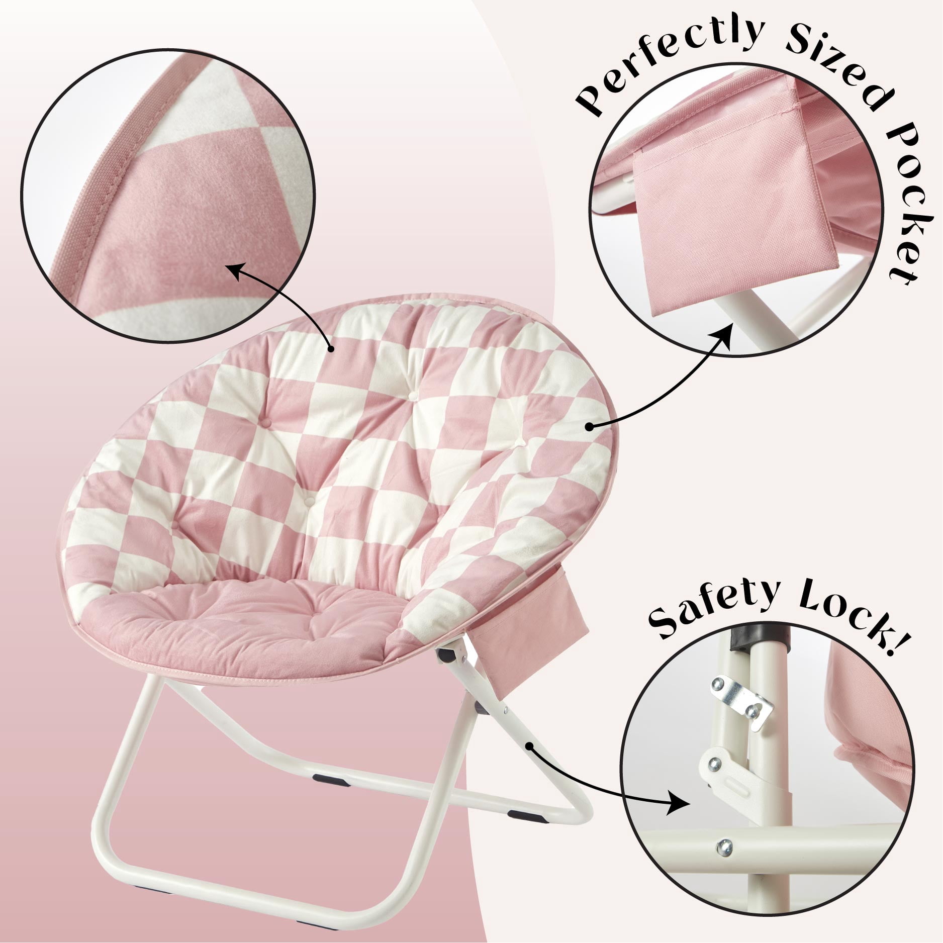 Printed Urban Shop Round Saucer Chair, Pink Check