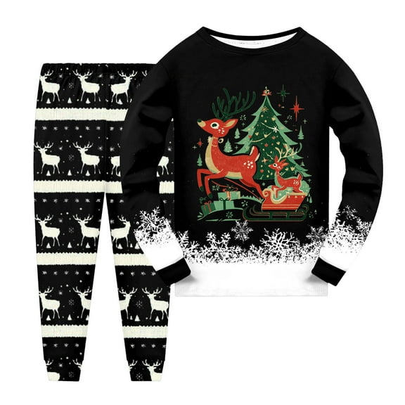 Gubotare Little Girls Christmas Pajamas Sets Pajamas for Girls 2-Piece Soft Long Sleeve & Pants PJ Set Jammies Size 8-9 (Black,8-9 Years)