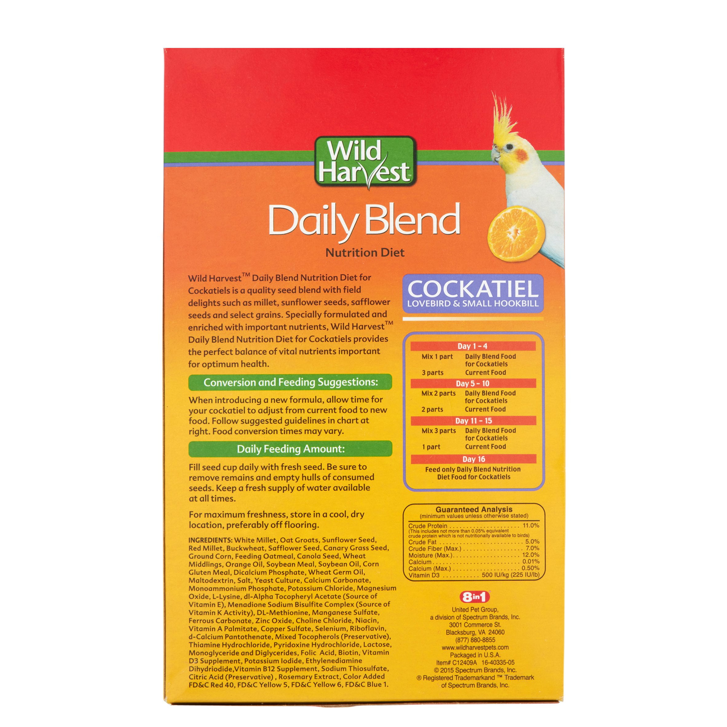 (6 pack) Wild Harvest Daily Blend for Cockatiels, Hookbills and Lovebirds, 2 lb