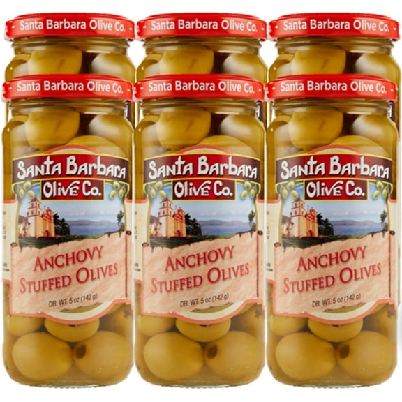 Santa Barbara Olive Stuffed Olives, Anchovy, 5 Ounce (Pack of 6)