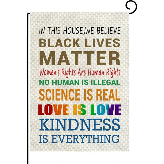 In This House We Believe Black Lives Matter Garden Double Sided Flag Home Yard Lawn Patio Outdoor Burlap Banner Decoration 12.5 x 18 Inch