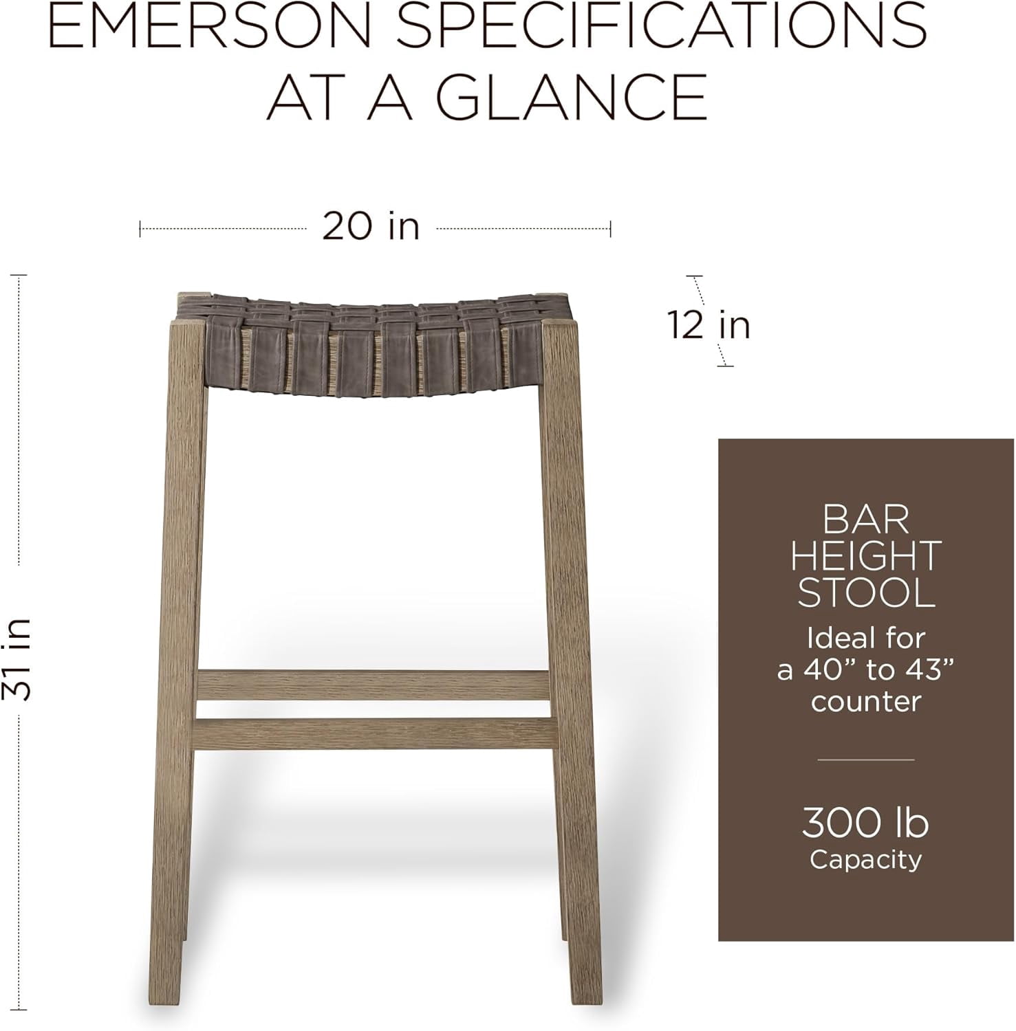 Maven Lane Emerson Bar Stool in Weathered Grey Wood Finish with Ronan Stone Vegan Leather