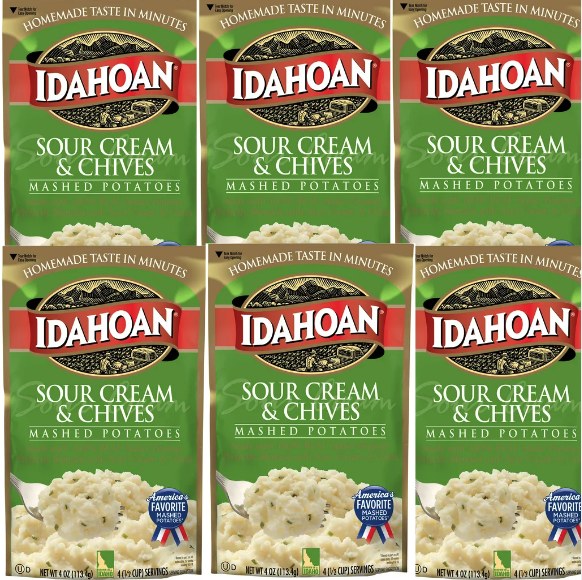 Idahoan Sour Cream & Chives Mashed Potatoes, 4 oz Pouch pack of 6 Real
