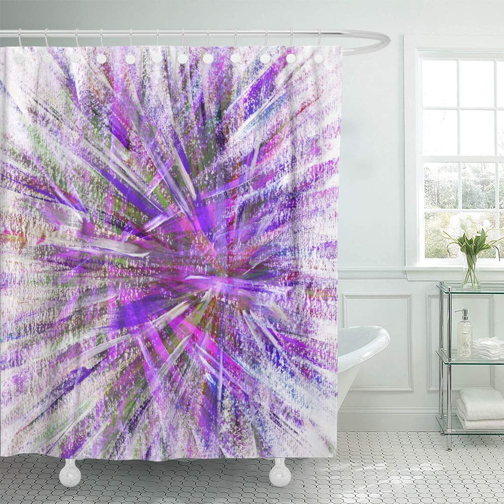 KSADK Pink Action Abstract Watercolor Hand in Bright Purple Black Brush Butterfly Shower Curtain ...