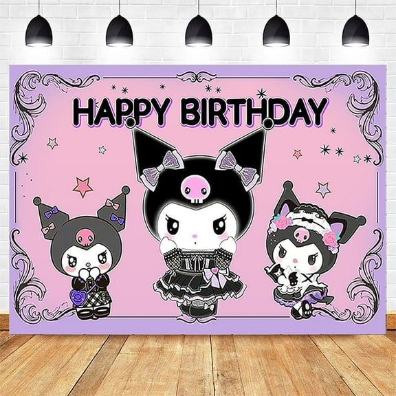 Happy Birthday Anime Kuromi Theme Backdrops Banner Birthday Party Decor Supplies,5.9x3.6ft
