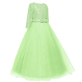 thumbnail image 6 of FYMNSI Flower Girl Dress for Wedding Vintage 3/4 Sleeves Floral Lace Princess Dresses Party Evening Dance Formal Long Gown Tulle Bow Pageant Maxi Dress 13-14 Years Grass Green, 6 of 9