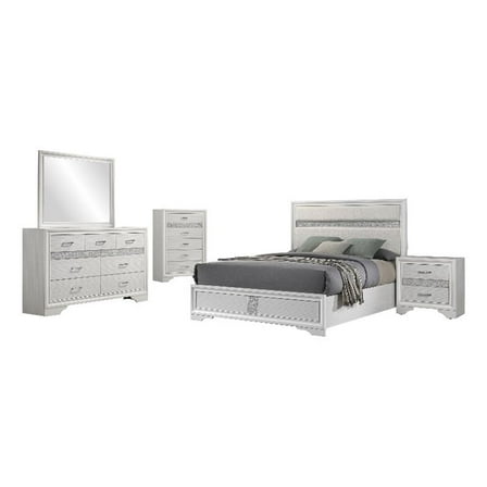 Pemberly Row 5-Piece Contemporary Wood Queen Bedroom Set in White